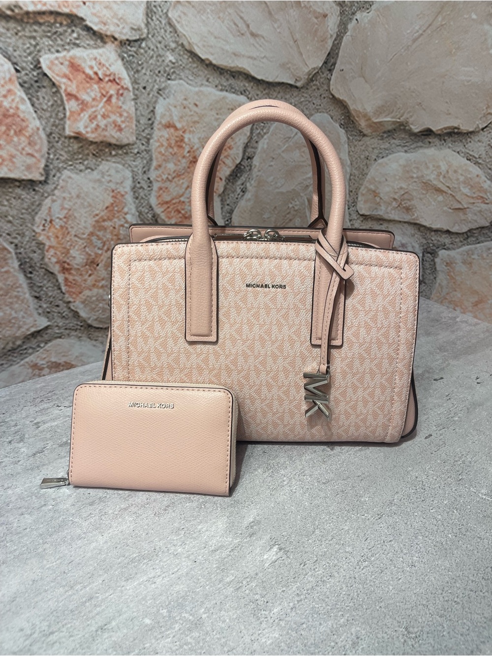 Michael Kors Laila Small Pink Signature Logo Satchel & Wallet Smoky Rose